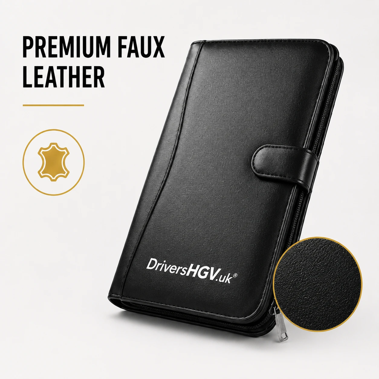 Premium faux leather HGV Drivers Diary folder with black textured finish